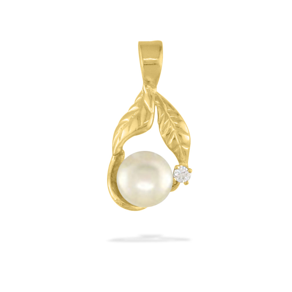 13k Yellow Gold Leaf Pearl high quality Textured Pendant