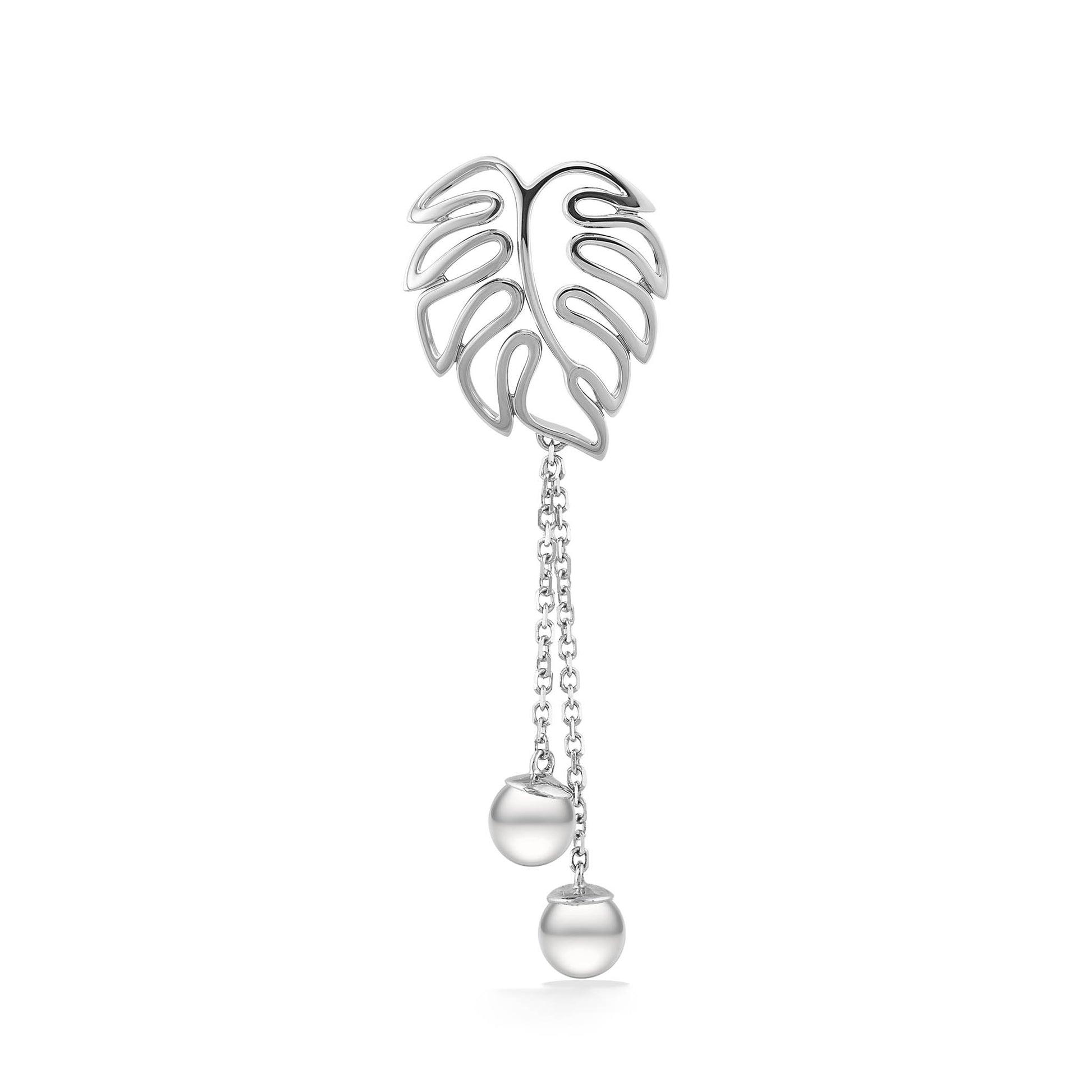 00189 - 14K White Gold - Open Monstera Drop Pendant