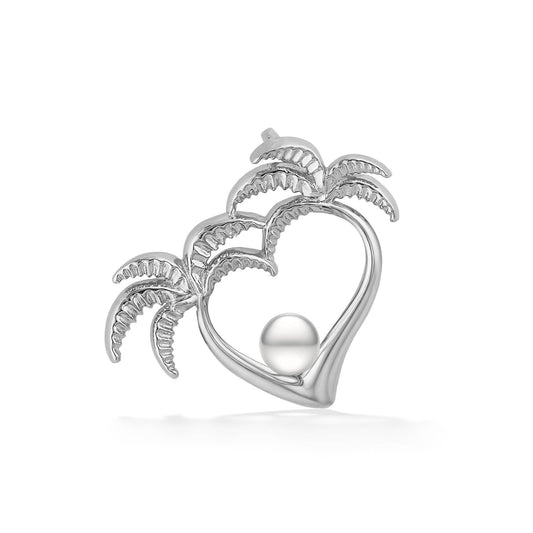 00183 - 14K White Gold - Double Palm Tree Heart Pendant