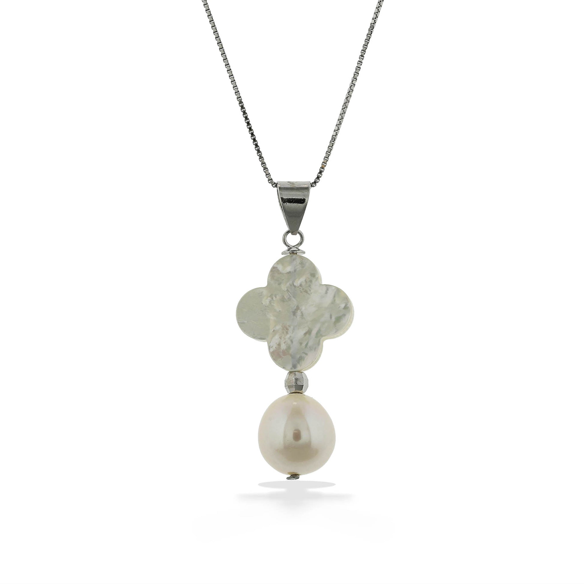 773660 - Sterling Silver - White Freshwater Button Pearl and White Mother of Pearl Pendant