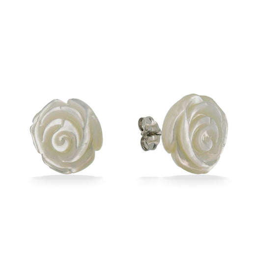 773672 - Sterling Silver - White Mother of Pearl Rose Stud Earrings