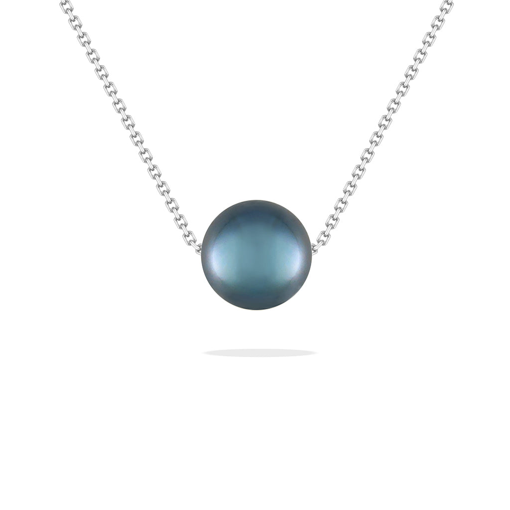 43928 - 14K White Gold - Blue Akoya Pearl Slider