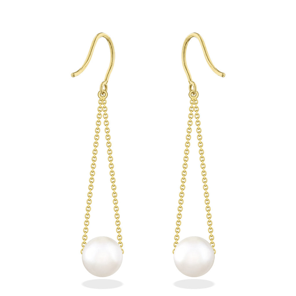 43725 - 14K Yellow Gold - White Akoya Pearl Slider Earrings