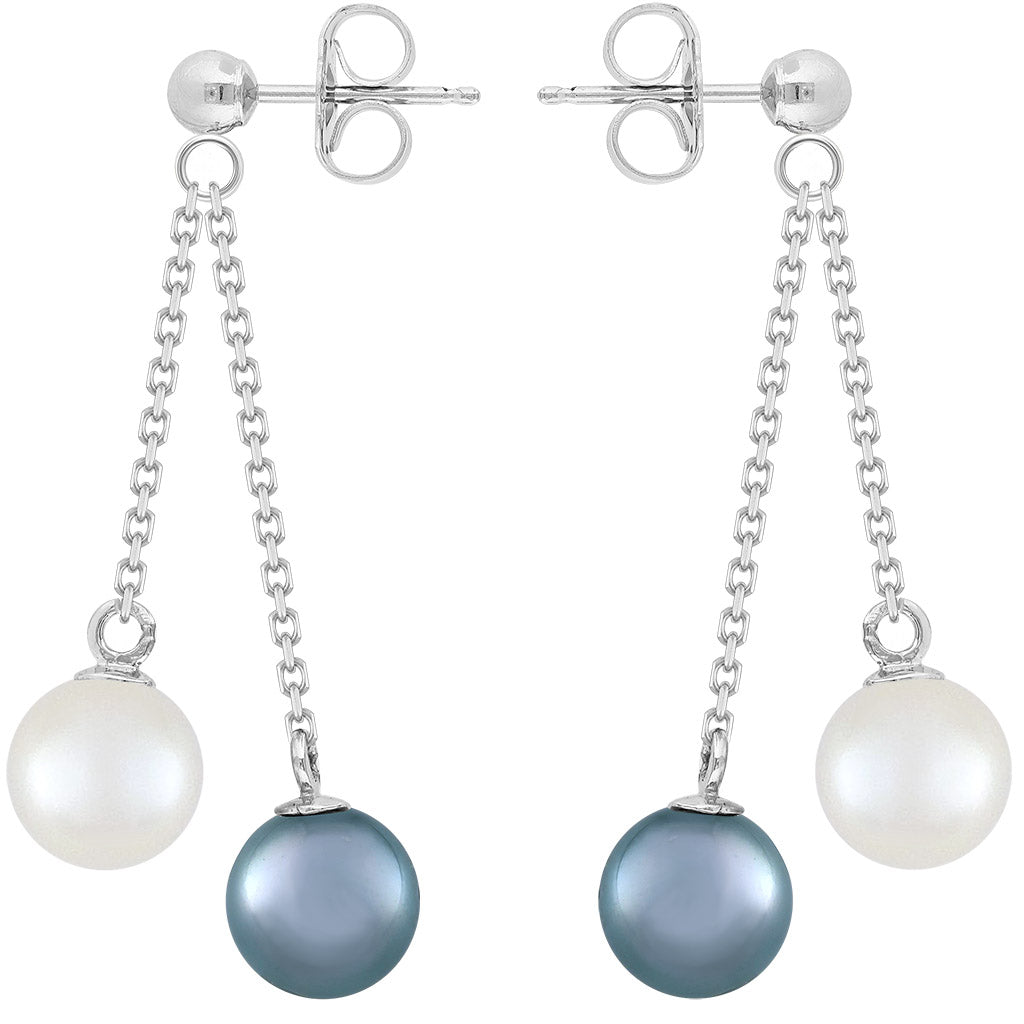 44024 - 14K White Gold - Blue and White Akoya Pearl Drop Earrings