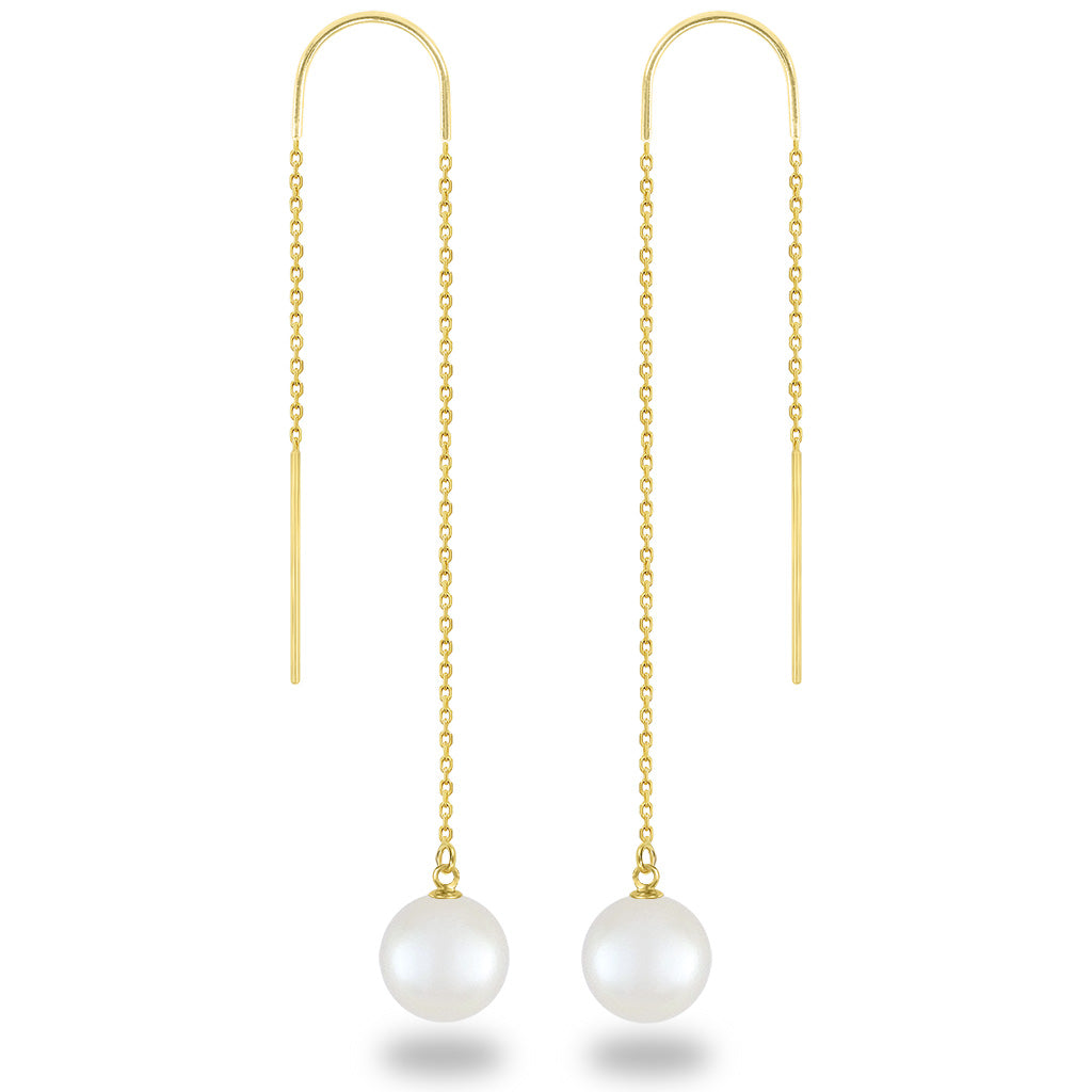 44125 - 14K Yellow Gold - White Akoya Pearl Threader Earrings