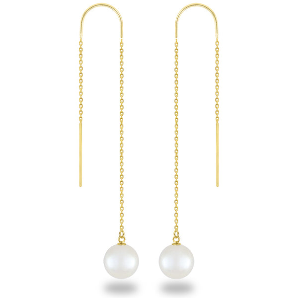 White Akoya Pearl Threader Earrings