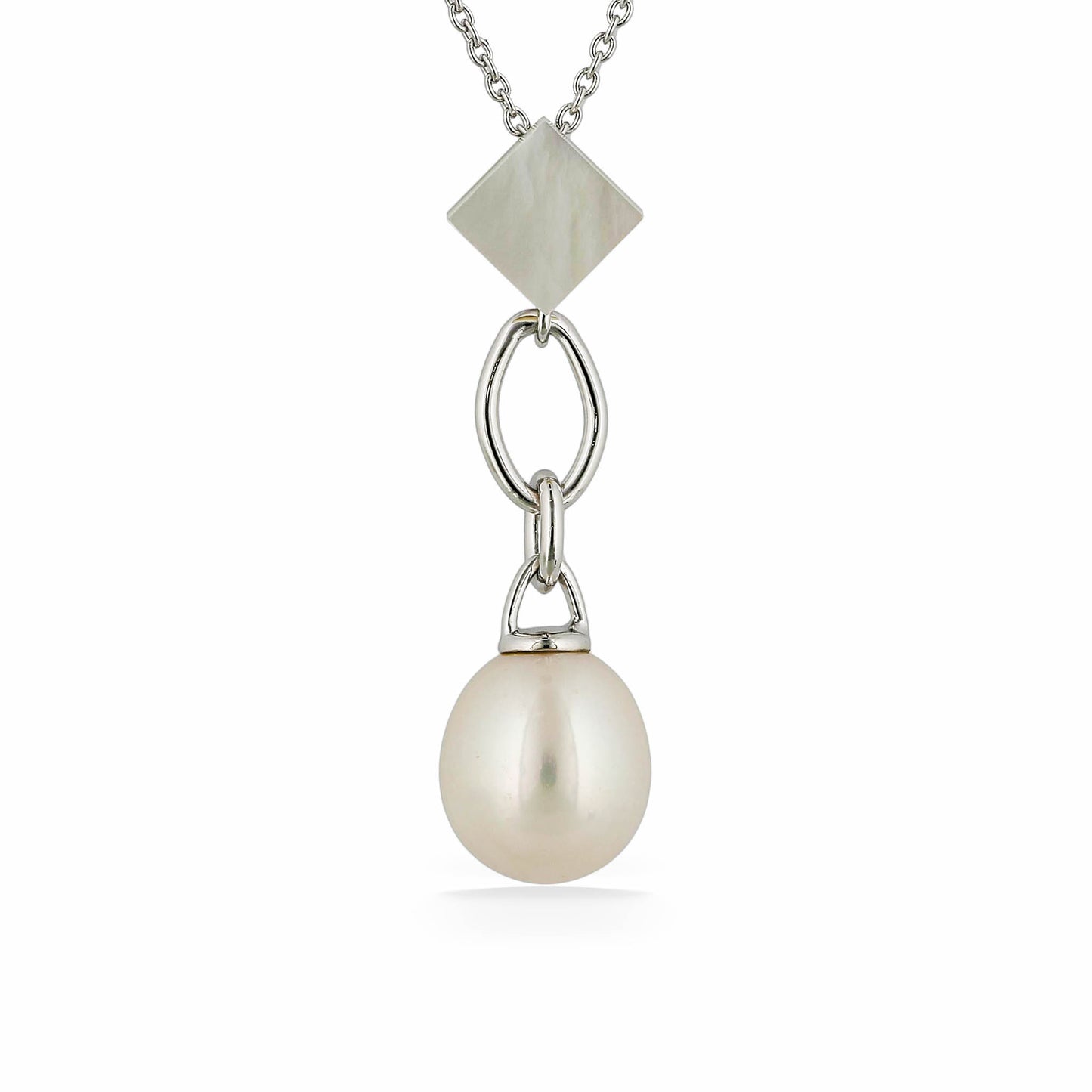 44536 - Sterling Silver - Freshwater and White Mother of Pearl Drop Necklace